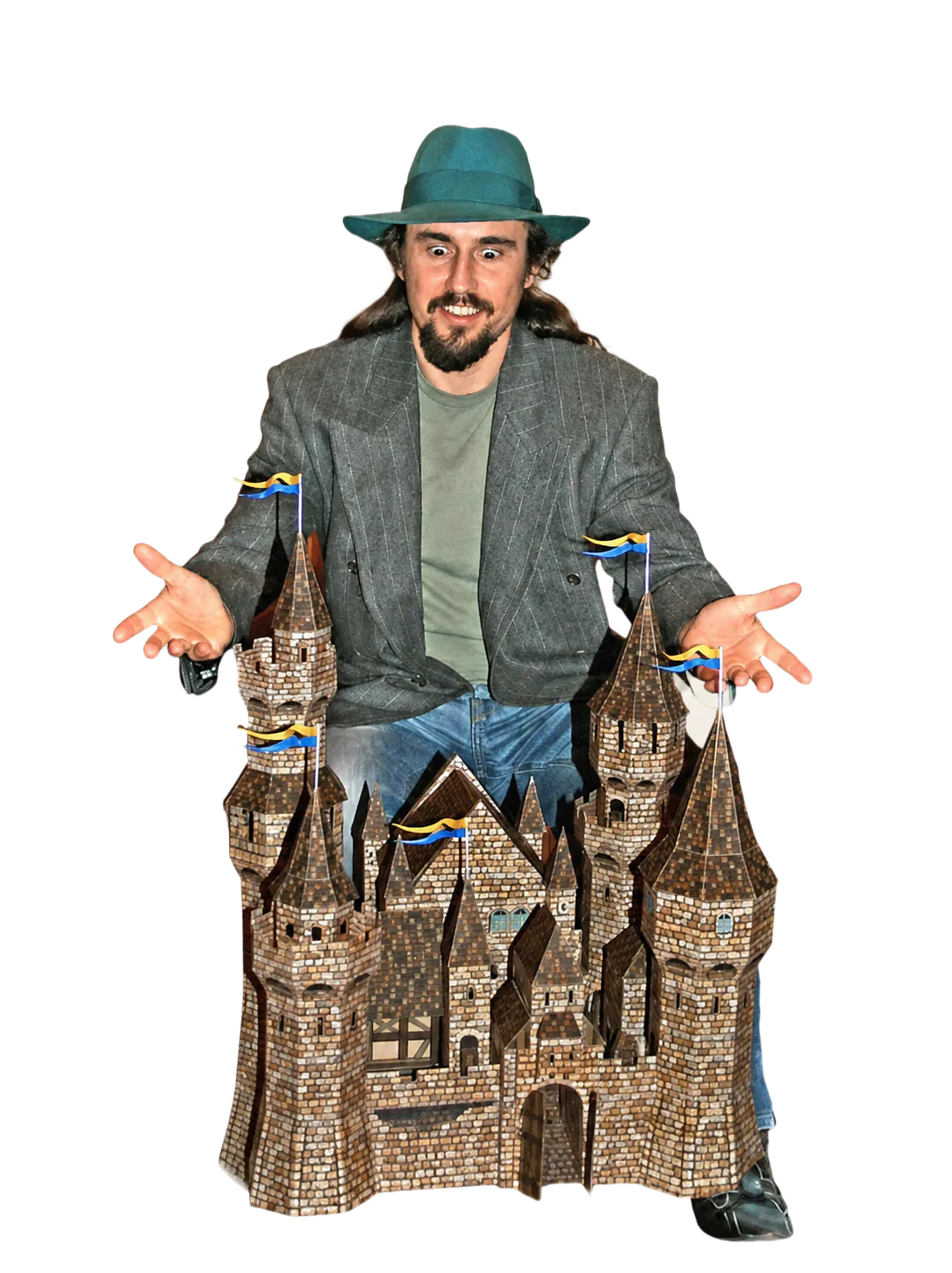 Designer mit großem Papiermodell einer Burg als Bastelbogen zum Ausdrucken Designer mit großem Papiermodell einer Burg als Bastelbogen zum Ausdrucken